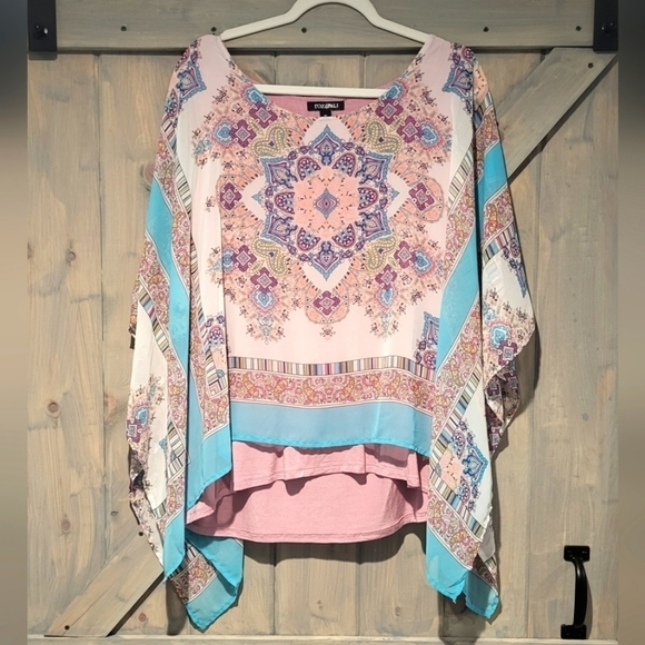 Roz & Ali Medallion Print Shawl Kimono Overlay Tank Top Size XL - Picture 1 of 11